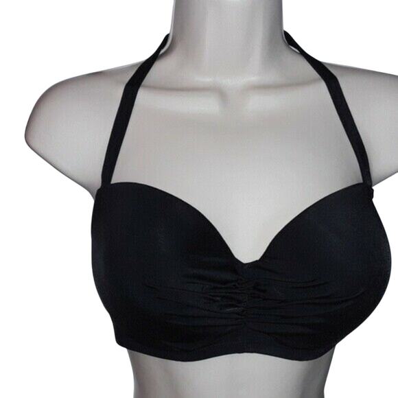 NWT 32DD Shade & Shore Black Ruched Bikini Top - Picture 1 of 3